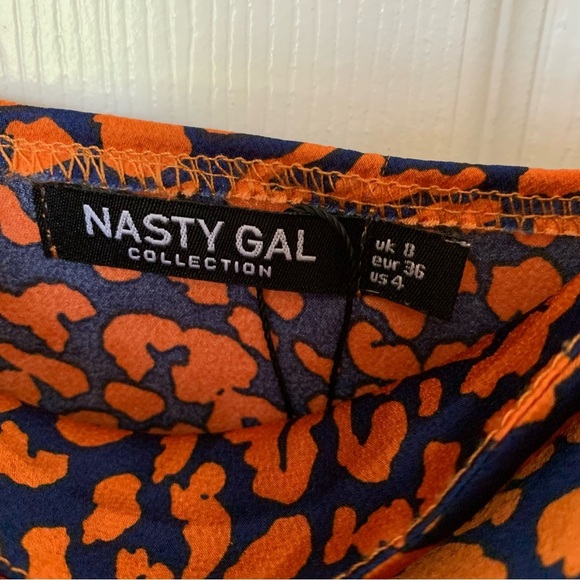 Nasty Gal Cheetah Print Satin Blue Orange Cowl Neck Maxi Dress EUC Size - 4 - Picture 8 of 10